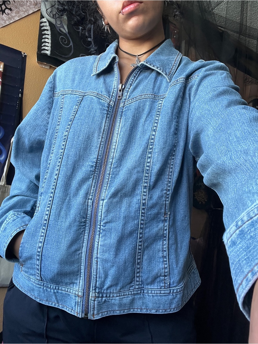 Classic Blue Denim Jacket - Women's Zip Front